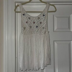 Free People New Romantics floral embroidered white tank shirt